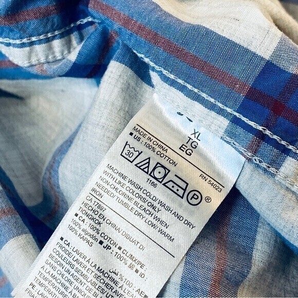 Old‎ Navy Men’s Plaid Button Down Shirt, Size XL, White Blue* - Picture 4 of 6